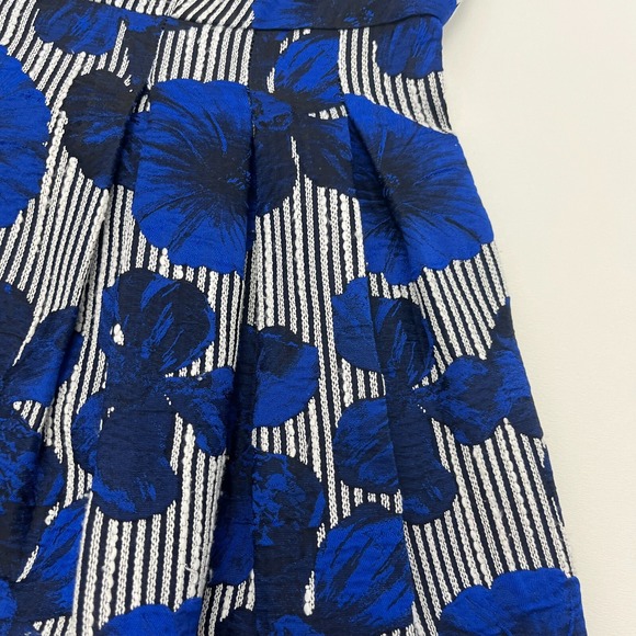Belle Badgley Mischka Striped Floral Blue Dress Strapless Cocktail Party Size 8 - Picture 10 of 16